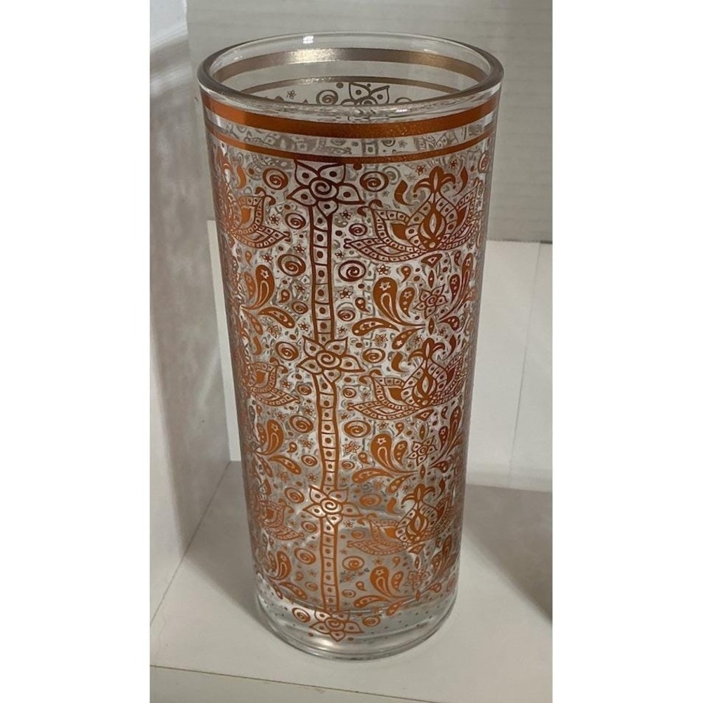 Vintage Moroccan Copper Filigree Highball Glasses Set of 4 Paisley Lotus Barware - Picture 4 of 11